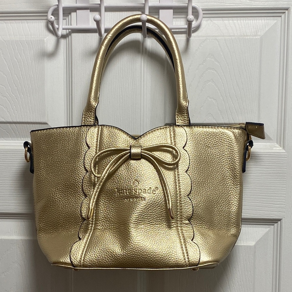 Kate Spade Gold Handbag with Bow Accent